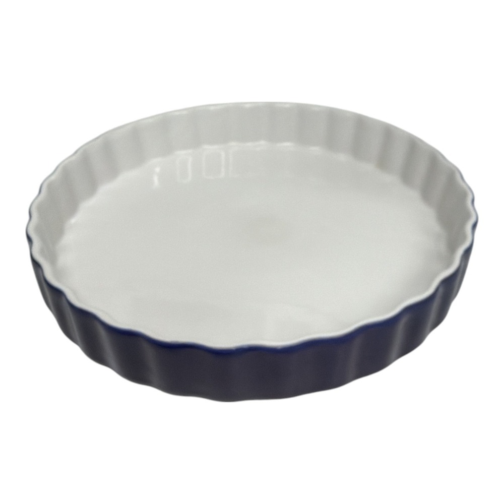 Quiche Pie Tart Baking Plate Ceramic Navy Fluted 10.25" Diameter x 1 7/8"H EUC